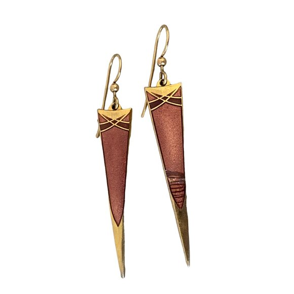 Isle of Skye Earrings Ruby Red Daggers enamel French Ear Wire Dangle Vintage 80s - Picture 4 of 4